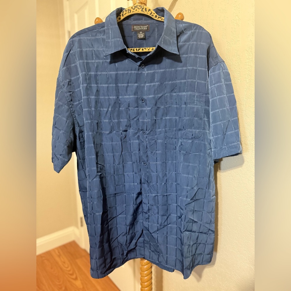 4/$15 Montage Collection Blue Textured Button-Up Mens Shirt Size 2XL